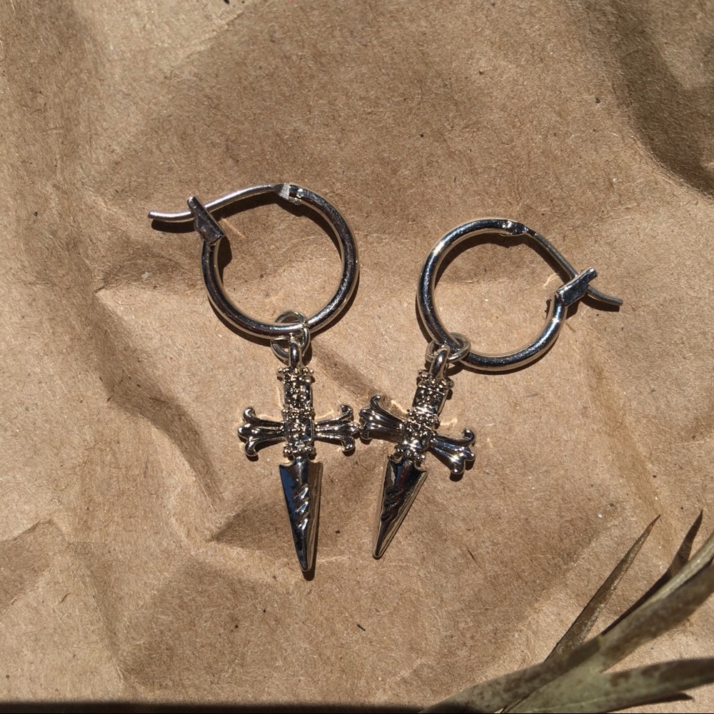 - Relic mini cross dagger hoop earrings